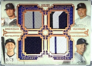 2014 Topps Museum TULOWITZKI GONZALEZ ROSARIO CHACIN 15/75 Quad Game Used Relics - Picture 1 of 3