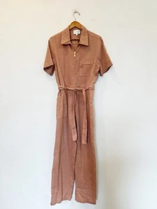 Designer Lucy Folk Size Large Blush Woven Cotton Anchovy Zip Women's Jumpsuit - Picture 1 of 6