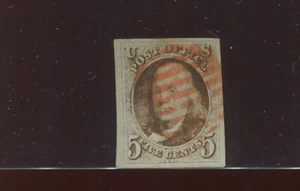 1 Franklin Imperf Used Stamp with Red Cancel with PSE Cert (Stock 1 A33) - Picture 1 of 3