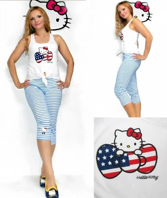 NUEVO CON ETIQUETAS Hello Kitty "American Kitty" Bandera EE. UU. Conjunto de Pijama para Mujer S,M,L,XL Foto 1 de 4