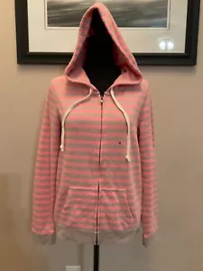 American Eagle Women's pink/gray Striped Hoodie Full Zip Sweatshirt Sz M nwt - Picture 1 of 9
