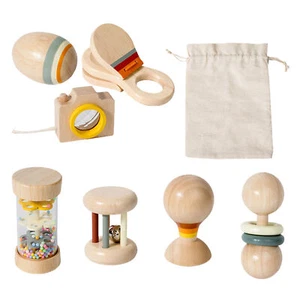 7PCS Wooden Rattle Toy Set for Infants Toddlers Baby Musical Instrument Rattle - Picture 1 of 9