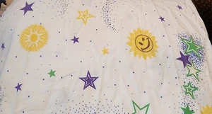 SMILEY FACE Flat Fitted Queen Sheet Colorful Star Sun 80’s 90’s VTG - Picture 1 of 2