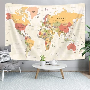 Weltkarte Wandteppich, Topographische Weltkarte, Beige, 40X30In, Wandbild, Schlafzimmer, Li - Bild 1 von 9