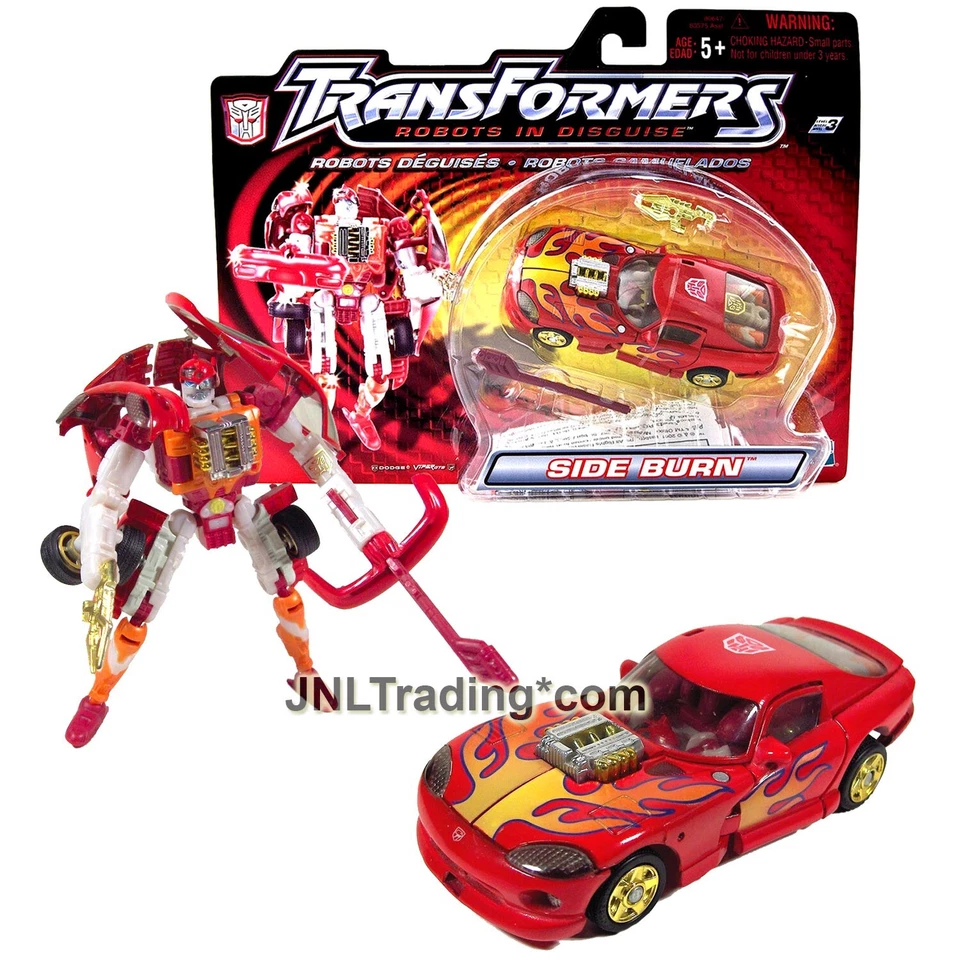 Hasbro Transformers Robots In Disguise Series Deluxe Class Autobots - SIDE BURN - Released in Year 2001 Action Figure