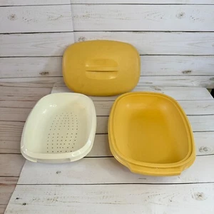 Vintage Tupperware 3 Piece Oval Steamer Vegetable Rice Harvest Gold Microwavable - Picture 1 of 10