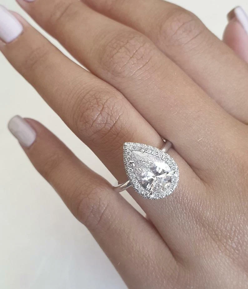 4.20Ct White Pear Lab Created Diamond 14K White Gold Engagement Solitaire Ring - Image 1 of 4