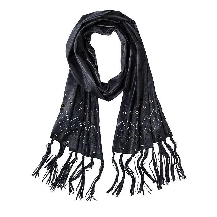 Bufanda negra tachonada de gamuza con flecos para damas - 67" de largo x 20" de ancho - NUEVA Foto 1 de 1