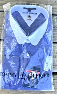 Tommy Hilfiger Men's 18 - 35 2XL Blue Long Sleeve Dress Shirt White collar Sharp - Picture 1 of 7