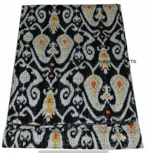 Reina Ikat Estampado Verano Negro Bohemio Kantha Colcha Manta Algodón Cuarto D ? - Imagen 1 de 4