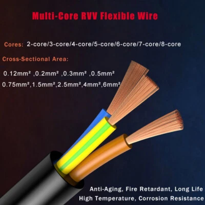 Multi-Core RVV Flexible Wire Pure Copper Cores PVC Electrical Cable CS 0.12~6mm² - Image 1 of 4