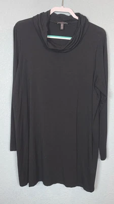 Top túnica para mujer Eileen Fisher XL negro mezcla viscosa capucha cuello EE. UU. Foto 1 de 4