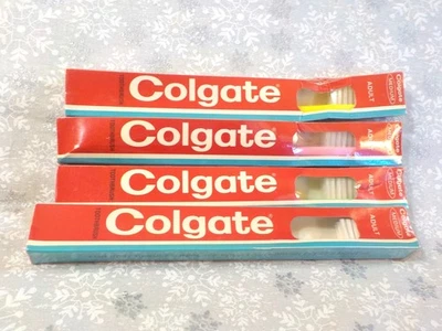 Vintage 4 Colgate Tooth Brushes- Adult Med. Pink-Blue-Green-Yellow Colors - SEAL - Image 1 of 4