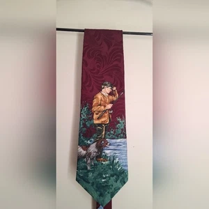 Field & Stream Burgundy Hunting Scene Necktie Formal - Picture 1 of 4