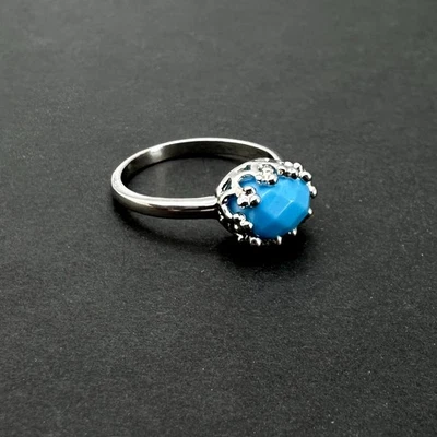 Conjunto Corona Facetada Estilo Vintage Anillo Vidrio Azul Tono Plata Talla 6.75 Foto 1 de 4