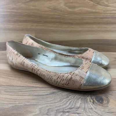 Jimmy Choo Whirl Ballet Flats 10 EU 40 Cork Gold Cap Toe - Image 1 of 4