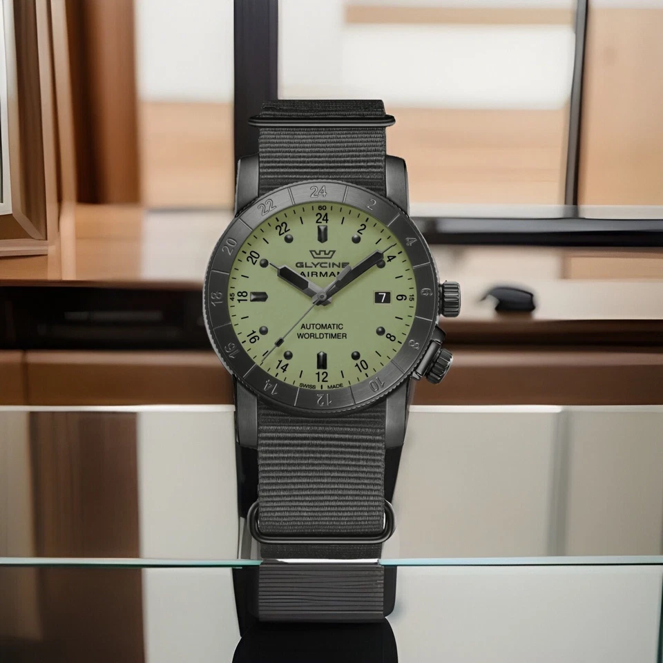 Glycine Watch GL0492 AIRMAN Automatic Military Green Dial 42mm w/Box