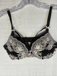Victoria’s Secret Dream Angels lined demi Black pink lace sexy Push Up Bra 34C - Picture 1 of 8