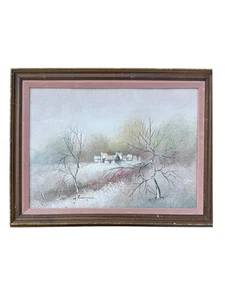 Vtg Alferio Maugeri Original Oil Painting Snowy Winter Landscape Art Signed - Picture 1 of 10