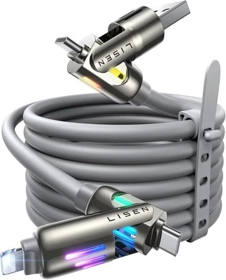 LISEN USB C to Lightning Cable, 240W 4 in 1 Charging Cable 6.6FT, Grey  - Image 1 of 4