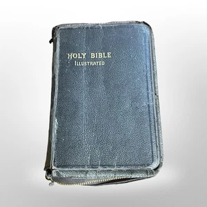 HOLY BIBLE Illustrated Zipper Closure Vintage KJV - Imagen 1 de 4