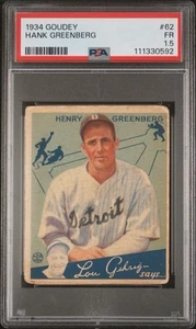 Hank Greenberg 1934 Goudey Rookie Baseball Card #62. PSA 1.5 FR - Picture 1 of 2
