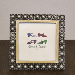 OLIVIA & GRACIE Metal Daisy w/Faux PEARL CENTER 4 X 4” PICTURE FRAME Unused - Picture 1 of 12