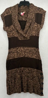 Vestido suéter Derek Heart para mujer manga corta marrón a rayas talla grande Foto 1 de 4