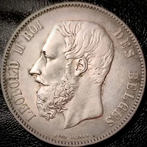 Belgium 1872 - 5 Francs - .900 Silver KM#24 - Picture 1 of 2