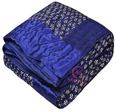 Colcha de cama de casal Jaipuri Razai macia algodão seda feita à mão 85X10 polegadas - Imagem 1 de 4