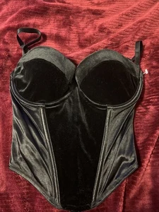 Victoria's Secret VTG 90s Y2K Satin Black Velvet Corset Bustier Lingerie 34C - Picture 1 of 12