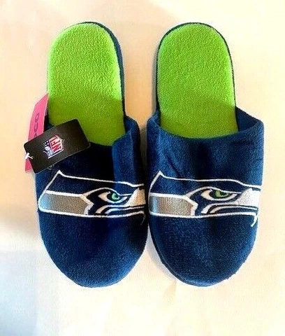 Seattle Seahawks Slippers Team Colors Logo 2 Tone House shoes Big Logo! Cover