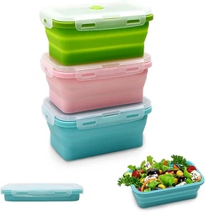 11.8Oz Small Silicone Collapsible Food Storage Containers with Lids, 3 Pack Set  - Picture 1 of 12