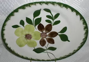 Blue Ridge Southern Brown Lite Green Flower Oval Platter Serving Plate EX 11-3/4 - Picture 1 of 5