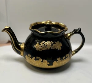 Angels Playing Music Vintage Arthur Wood Black & Gold Teapot - Imagen 1 de 22