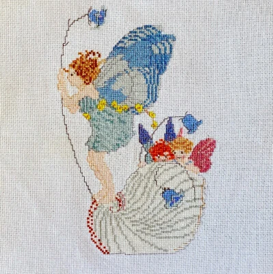 Fairies & Bluebells Needlepoint  Partially Worked t On Aida Cloth  29.5 x 23cm - Image 1 of 4
