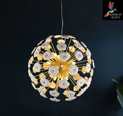 Dandelion Shaped Ceramic White Flower Sputnik Chandelier with 15-Light Fixture - Image 1 of 4
