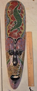 Handmade Dot Painted Indonesian Aboriginal Style Wooden Mask Wall Hanging 24” L - Picture 1 of 6