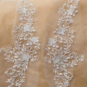 Ivory Beaded Bridal Lace Applique Retro Style Wedding Bodice Accessory Patch - Picture 1 of 8