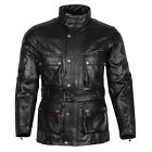 Biker Men&#39;s Long Leather Jacket Motorcycle Armoured Vintage Trialmaster Wax Coat