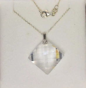Collier Argent 925 Rhodié 45 cm et d'un Cristal Blanc de 25 mm  Dolly-Bijoux - Picture 1 of 4