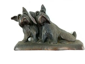 Vintage Scotty Dog Door Stop Cast Brass 2 Scottish Terriers Listening B H Mall - Picture 1 of 12
