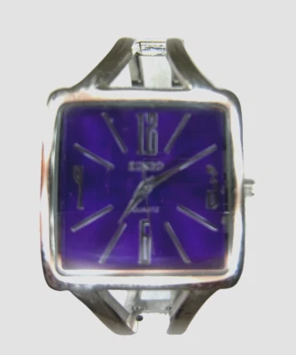 Bongo Reloj Mujer Puño Cara Púrpura Tono Plata Brazalete Pulsera Batería Nueva Foto 1 de 4