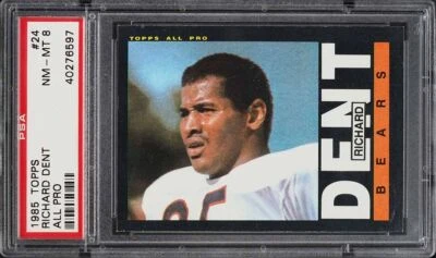 1985 Topps FB Card # 24 Richard Dent Chicago Bears HOF ALL-PRO ROOKIE RC PSA 8 - Image 1 of 2
