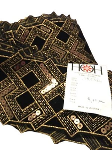 Couture Black Gold Embroidered Sequin Velvet Trim Austrian 80s Vintage - Picture 1 of 3