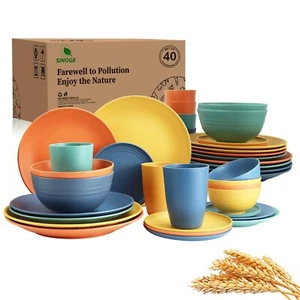 Dinnerware Plates Bowls Dishes 40pcs Kitchen Wheat Straw Set For 8- Dessert - Picture 1 of 7