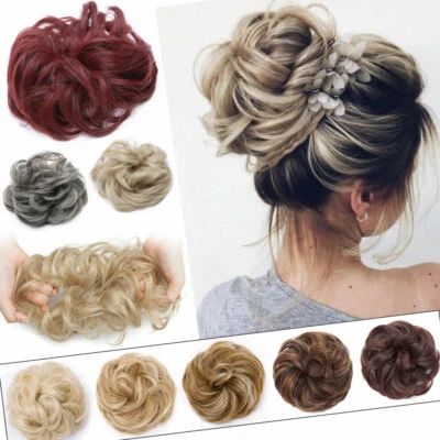 Ombre Thick Messy Wrap Bun Hair Piece Scrunchie Updo Natural Hair Extensions USA - Image 1 of 4