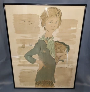 Philippe Noyer 1960 Mid Century French Girl-Hand Signed, Artist Proof Watercolor - Picture 1 of 6