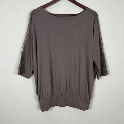 Garnet Hill Top Womens Large Taupe Dolman Lace Sleeve Organic Cotton Tencel L - Image 1 of 4