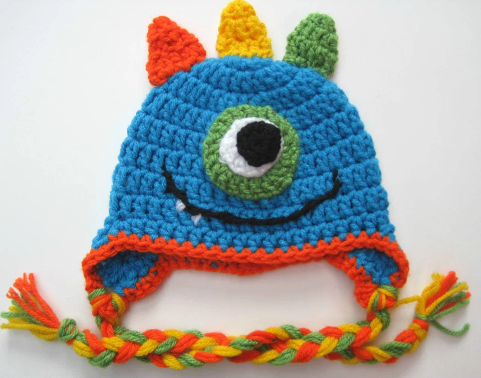 SOMBRERO DE BEBÉ CROCHET BOY MONSTER bebé niño gorra azul gorro foto utilería EE. UU. Foto 1 de 1